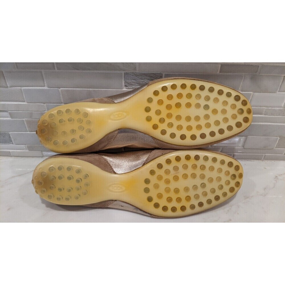 Women's TOD'S Beige Leather & Metallic Gold/Pewter Leather Low-Top Sneakers 11.5 - Picture 11 of 13